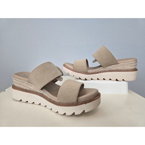 MIA Espadrille Platform Slide Sandals Tan Suede 11W Boho Cozy Summer Flatforms - Picture 2 of 8